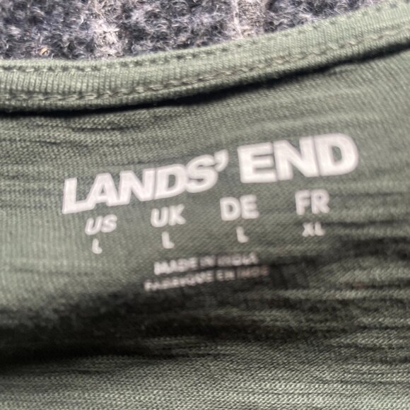 Land's End Women's Elbow Sleeve Slub Lace Trim T-Shirt 100% cotton Size L - Picture 5 of 6